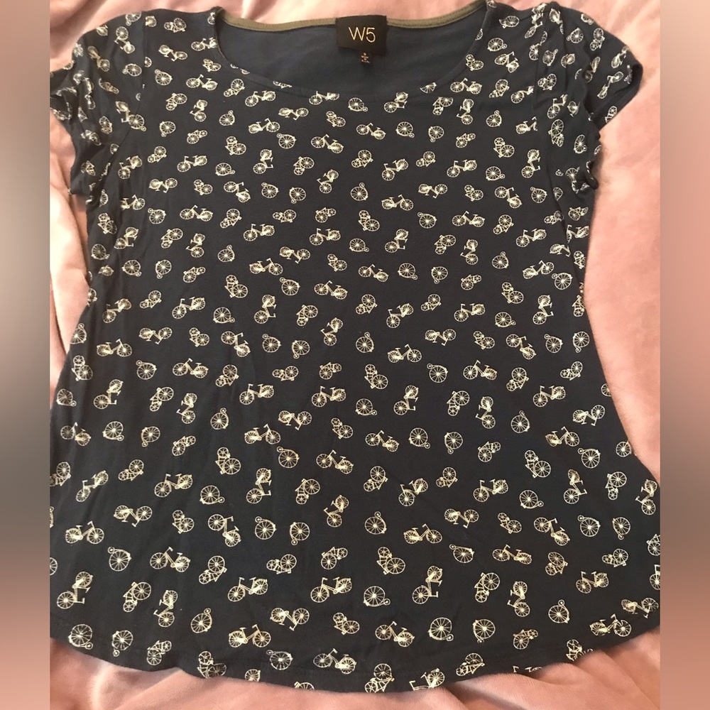 Anthropologie W5 Bicycle 🚲 Print Short Sleeve Shirt Sz S